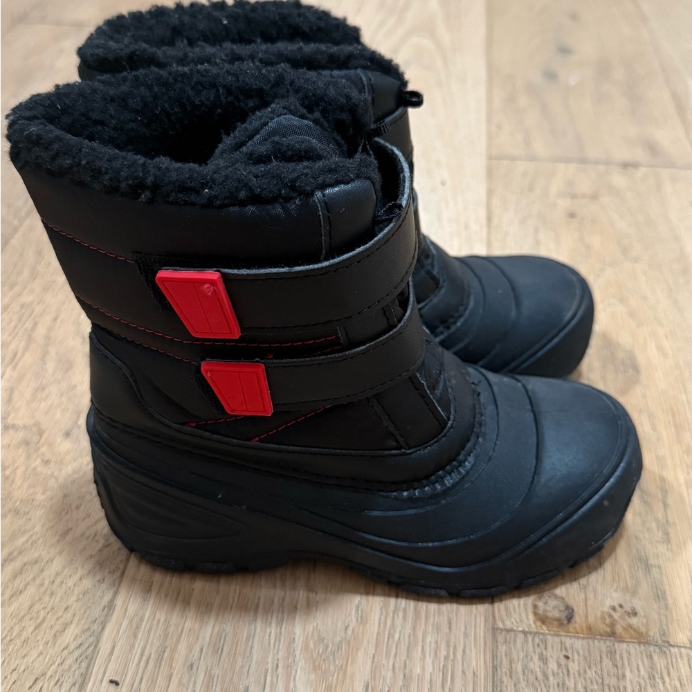 Black Winter Boots with Red Accents